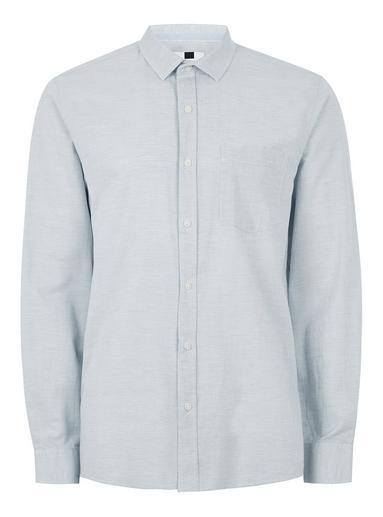 Topman Mens Ice Blue Slub Long Sleeve Shirt