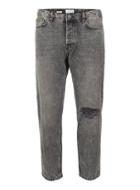 Topman Mens Grey Gray Acid Wash Ripped Tapered Fit Jeans