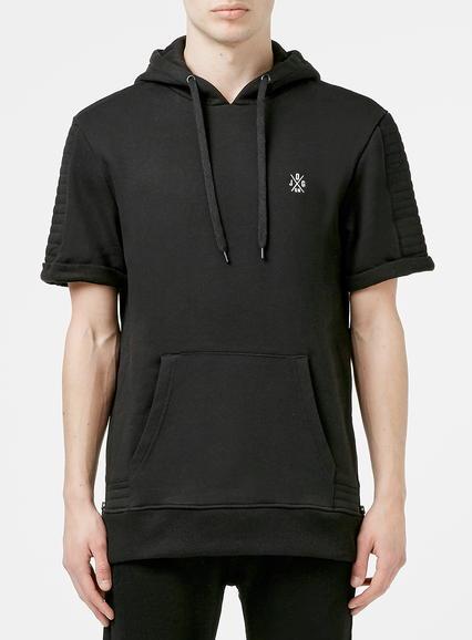 Topman Mens Black Jog On Short Sleeve Hoodie*