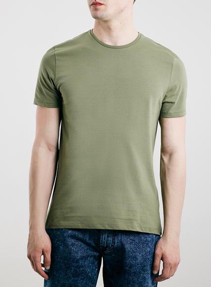 Topman Mens Green Washed Khaki Slim Crew Tshirt