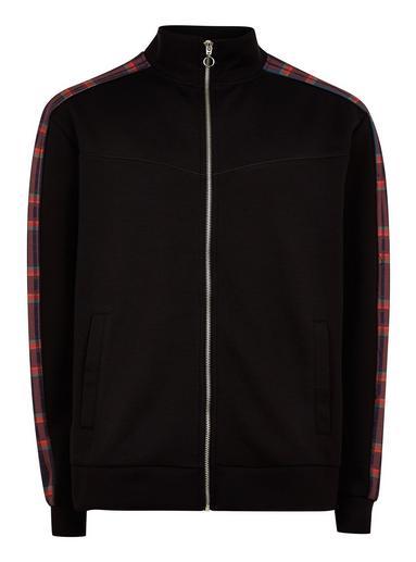 Topman Mens Black Panelled Check Track Top