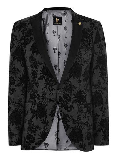 Topman Mens Grey Noose & Monkey Gray Flock Blazer