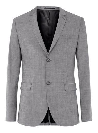 Topman Mens Mid Grey Light Blue Chambray Ultra Skinny Fit Suit Jacket