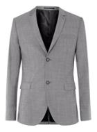 Topman Mens Mid Grey Light Blue Chambray Ultra Skinny Fit Suit Jacket