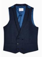 Topman Mens Heritage Blue Herringbone Double Breasted Skinny Fit Suit Vest