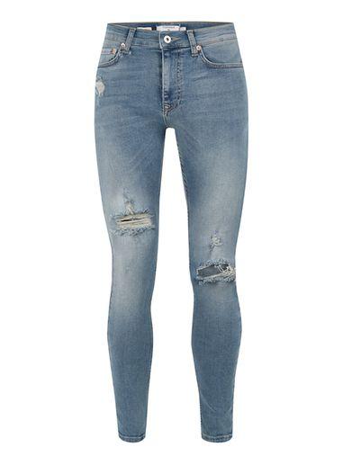 Topman Mens Blue Vintage Ripped Super Spray On Jeans