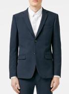 Topman Mens Blue Navy Seersucker Texture Skinny Fit Suit Jacket