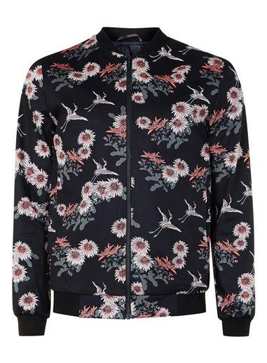 Topman Mens Blue Navy And Coral Floral Print Formal Bomber Jacket