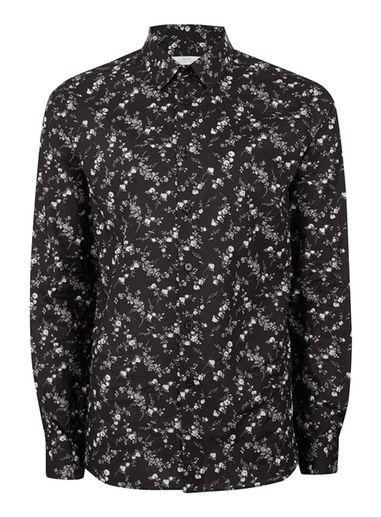 Topman Mens Black Elizabeth Floral Print Liberty Fabric Dress Shirt
