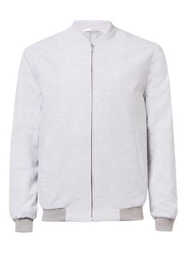 Topman Mens Light Grey Seersucker Textured Bomber Jacket
