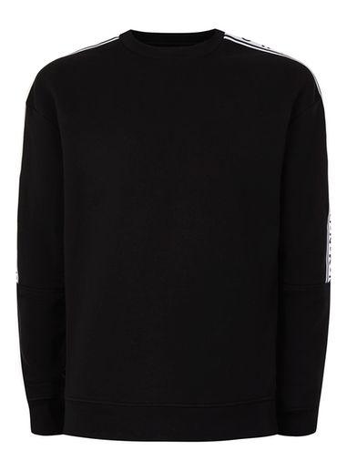 Topman Mens Black Sleeve Taping Oversized Sweatshirt