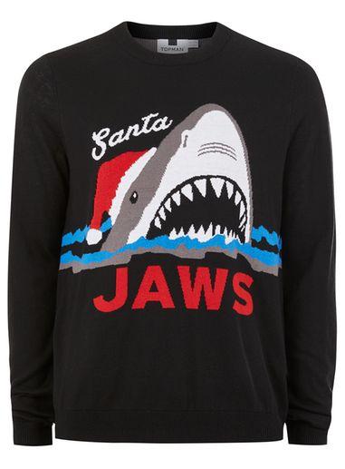 Topman Mens Black Santa Jaws Sweater