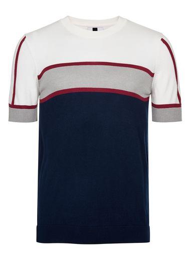 Topman Mens Blue White, Navy And Burgundy Short Sleeve Sweater