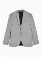 Topman Mens Grey Gray And White Houndstooth Skinny Fit Single Breasted Blazer With Notch Lapels