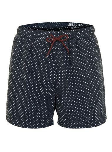 Topman Mens Blue Selected Homme Navy And White Polka Dot Swim Shorts