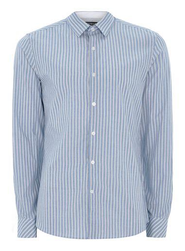 Topman Mens Navy Blue And White Stripe Long Sleeve Shirt