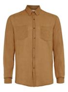 Topman Mens Tan Premium Brown Wool Blend Long Sleeve Shirt