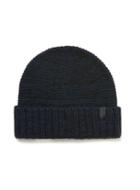 Topman Mens Blue Selected Homme Navy Waffle Textured Beanie Hat