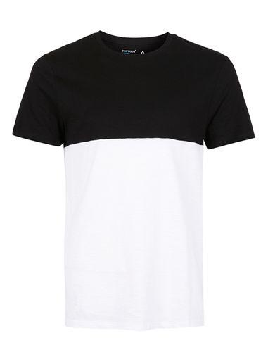Topman Mens Black And White Panelled Slim Fit T-shirt