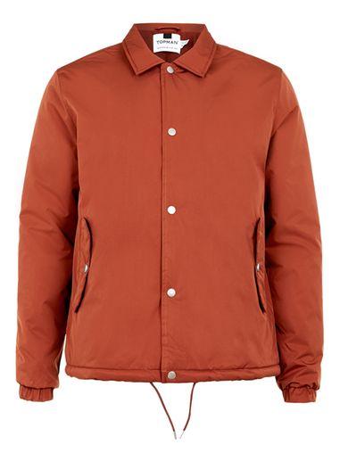 Topman Mens Red Rust Matte Nylon Coach Jacket With Padded Lining