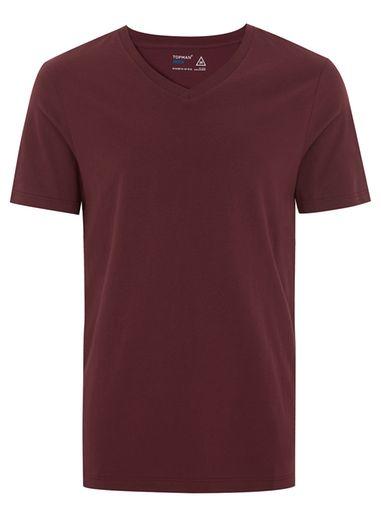 Topman Mens Red Burgundy Slim Fit V Neck T-shirt