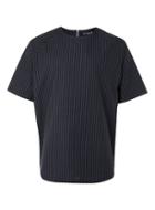 Topman Mens Blue Navy And White Pinstripe Woven T-shirt