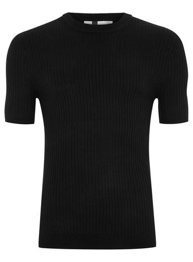 Topman Mens Black Muscle Ribbed Sweater