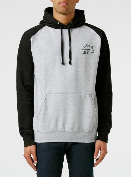 Topman Mens Art Disco Hope & Glory Grey Hooded Sweatshirt With Contrast Sleeves*