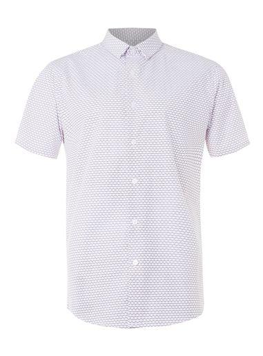 Topman Mens White And Red Geo Wave Print Short Sleeve Dress Shirt