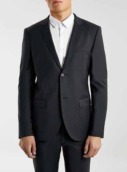 Topman Mens Black Premium Wool Blend Skinny Fit Suit Jacket