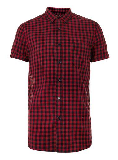 Topman Mens Red And Black Gingham Button Down Casual Shirt