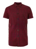 Topman Mens Red And Black Gingham Button Down Casual Shirt
