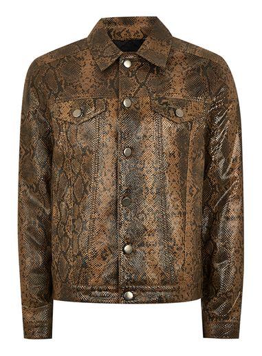 Topman Mens Red Leather Snake Print Western Jacket