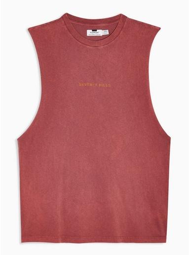 Topman Mens Cream Burgundy Wash Beverley Hills Tank