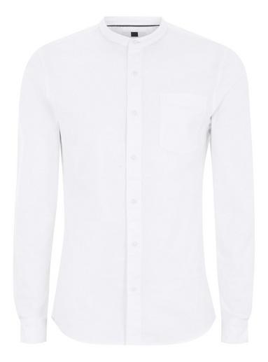 Topman Mens White Stand Collar Muscle Oxford Shirt