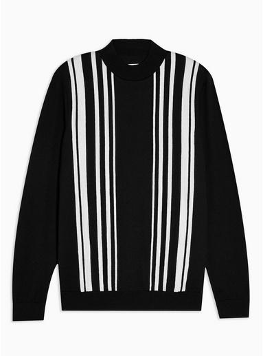 Topman Mens Black Stripe Turtle Neck Jumper