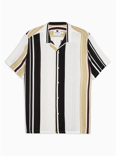 Topman Mens Cream Ecru Vertical Stripe Revere Shirt