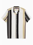 Topman Mens Cream Ecru Vertical Stripe Revere Shirt