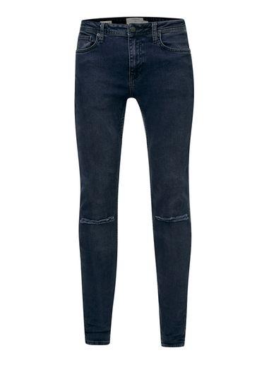 Topman Mens Dark Wash Blue Ripped Spray On Skinny Jeans