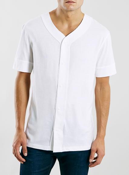 Topman Mens White Button Up Baseball T-shirt
