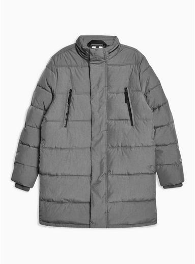 Topman Mens Grey Longline Puffer Jacket