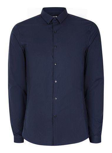 Topman Mens Blue Navy Stretch Skinny Fit Dress Shirt