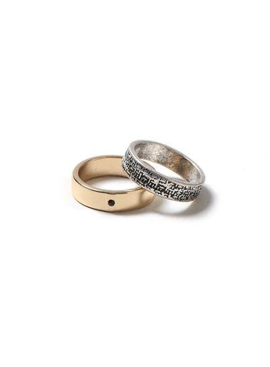 Topman Mens Silver Mized Metal Textured Ring 2 Pack*