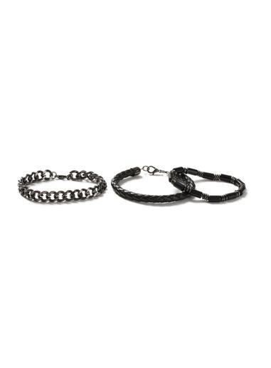 Topman Mens Gunmetal Look And Black Faux Leather Chain Bracelet Pack*