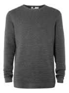 Topman Mens Grey Charcoal Weave Textured Crew Neck Sweater