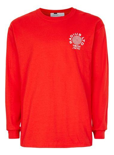 Topman Mens Red Radius Print Long Sleeve T-shirt
