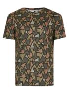 Topman Mens Green Khaki Geometric Print T-shirt