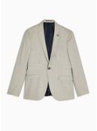 Topman Mens Grey Stone Mini Check Single Breasted Skinny Fit Blazer With Notch Lapels
