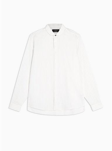 Topman Mens Cream Ecru Penny Pinstripe Slim Shirt