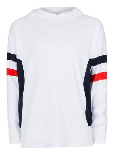 Topman Mens White Sport Stripe Drop Shoulder Knitted Hoodie